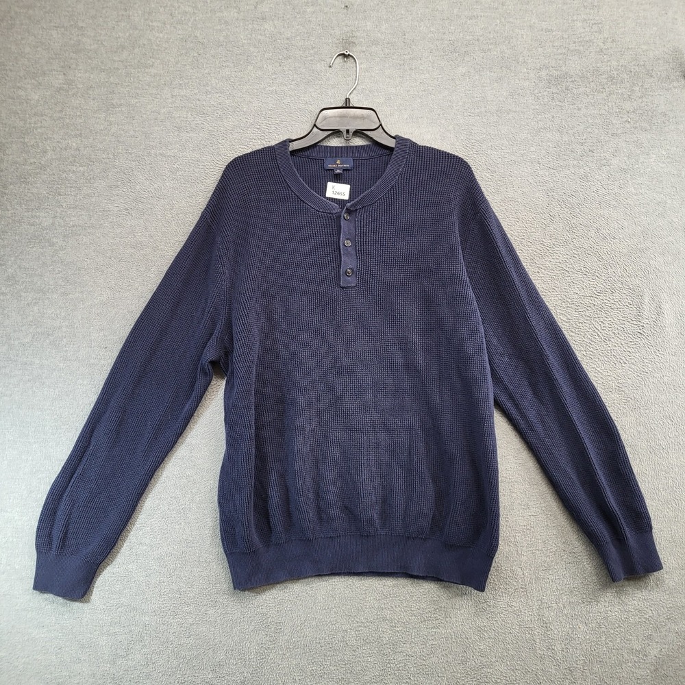 Brooks Brothers Men Sweater XL Blue Waffle Knit Henley‎ Thermal Pullover